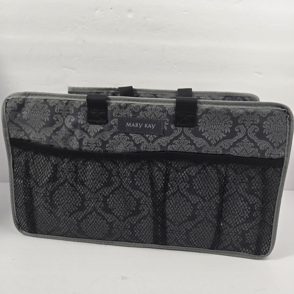 Mary Kay Utility Tote Bag Grey Damask Consultant Organizer Mesh Pockets Caddy